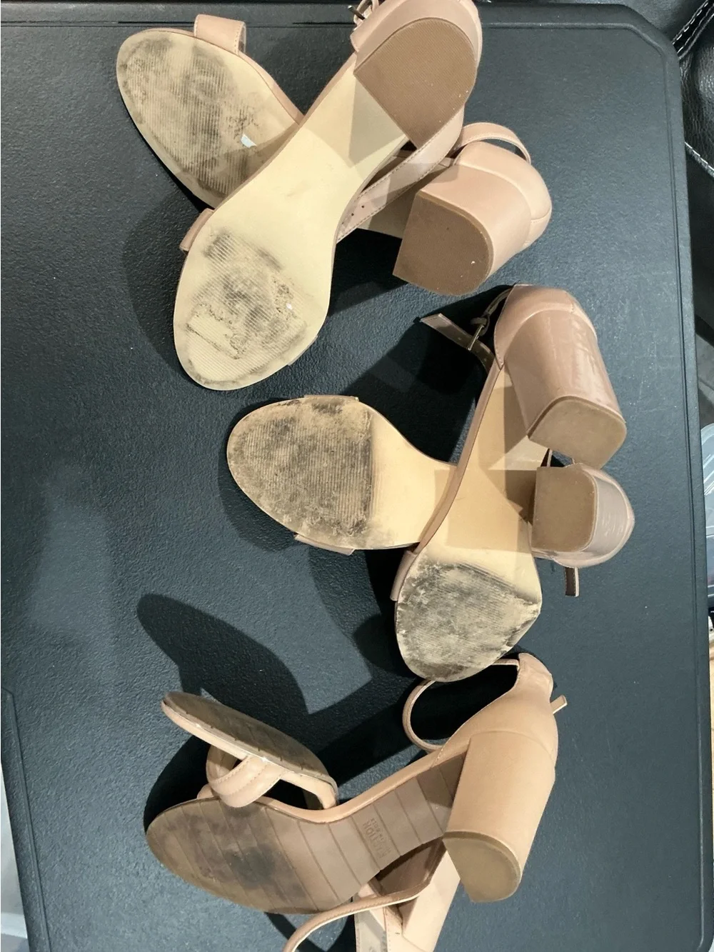 women’s size 10 nude heel lot of three pairs ankle strap block heel sandals.